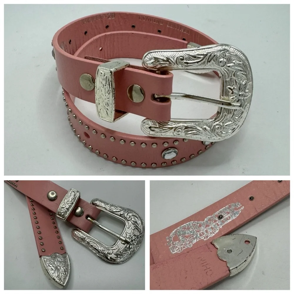 NOCONA Western GIRLS  Pink Leather BELT  Embellished details Size 20